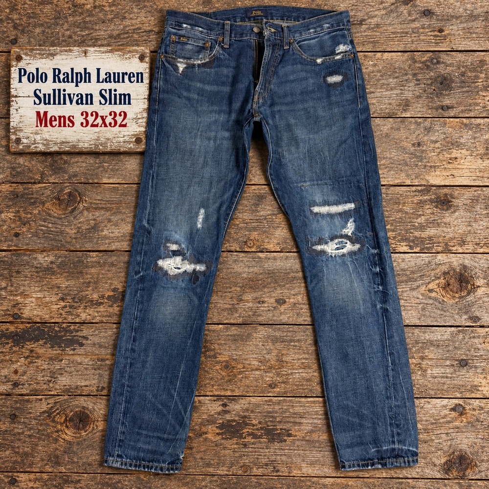 Polo Ralph Lauren Sullivan Slim Distressed Blue Jeans Mens 32x32 Medium Wash